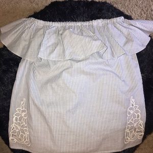 Pin-striped off the shoulder blouse